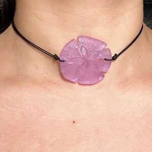 Handmade Sea Glass Sand Dollar Pendant Necklace Periwinkle Purple Cottagecore